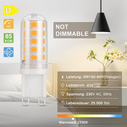 DiCUNO G9 LED-Leuchtmittel 3W (Warmweiß 2700K): Nicht Dimmbar - 6er Pack