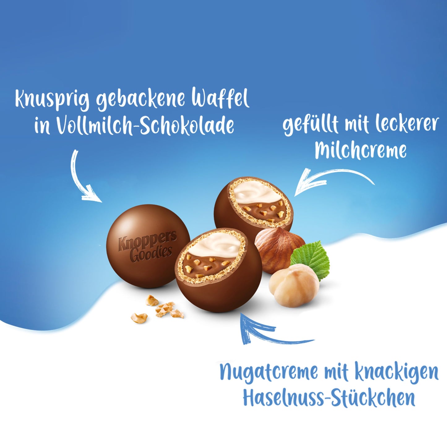 Knoppers Goodies Knusper Minis (1 x 180g): Crispy wafer balls filled with hazelnut pieces