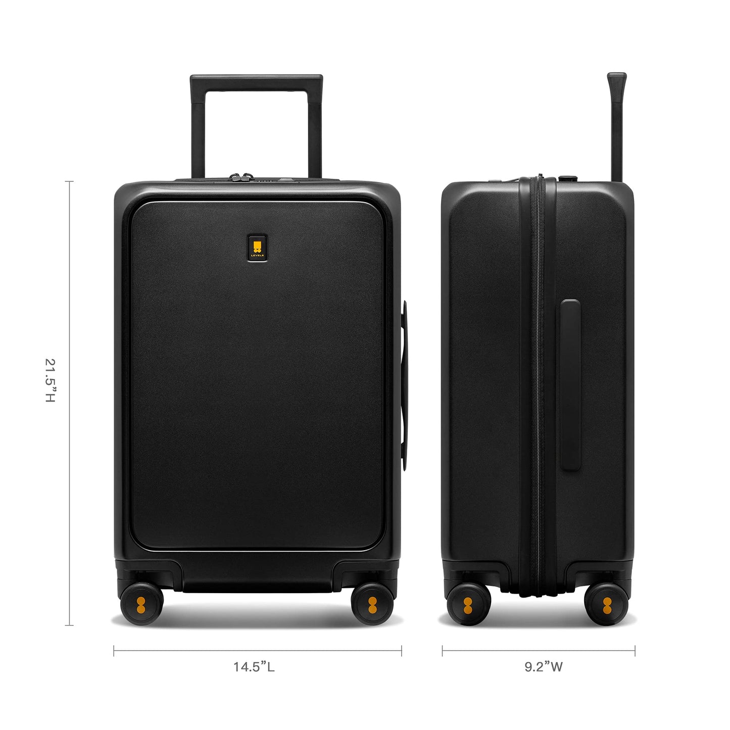 LEVEL8 hard-shell travel suitcase with USB &amp; front laptop compartment: TSA lock (black)
