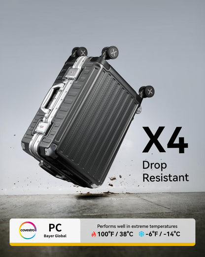 LUGGEX hard-shell travel suitcase with aluminum frame: Size: M (Black - 65cm - 60 liters)