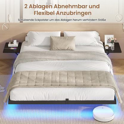 Bettgestell (180x200cm) aus Metall mit LED Beleuchtung und Ladestation & Lattenrost | Ohne Matratze