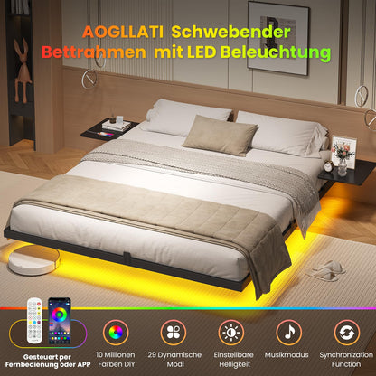 Bettgestell (180x200cm) aus Metall mit LED Beleuchtung und Ladestation & Lattenrost | Ohne Matratze