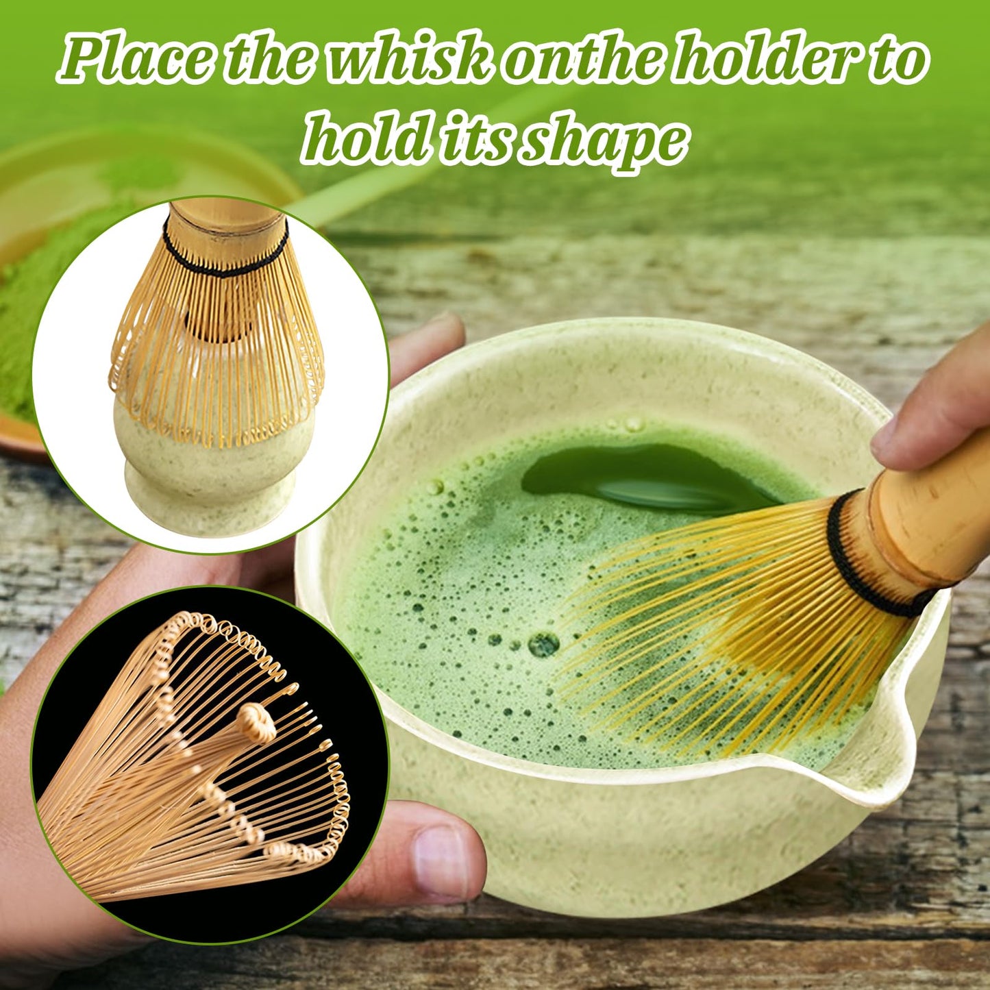 Matcha set, Japanese tea set, matcha bowl, scoop, sieve, matcha whisk holder, matcha whisk stand, matcha tea set (light green)