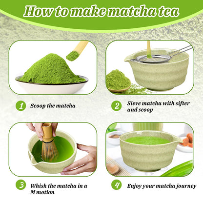 Matcha set, Japanese tea set, matcha bowl, scoop, sieve, matcha whisk holder, matcha whisk stand, matcha tea set (light green)