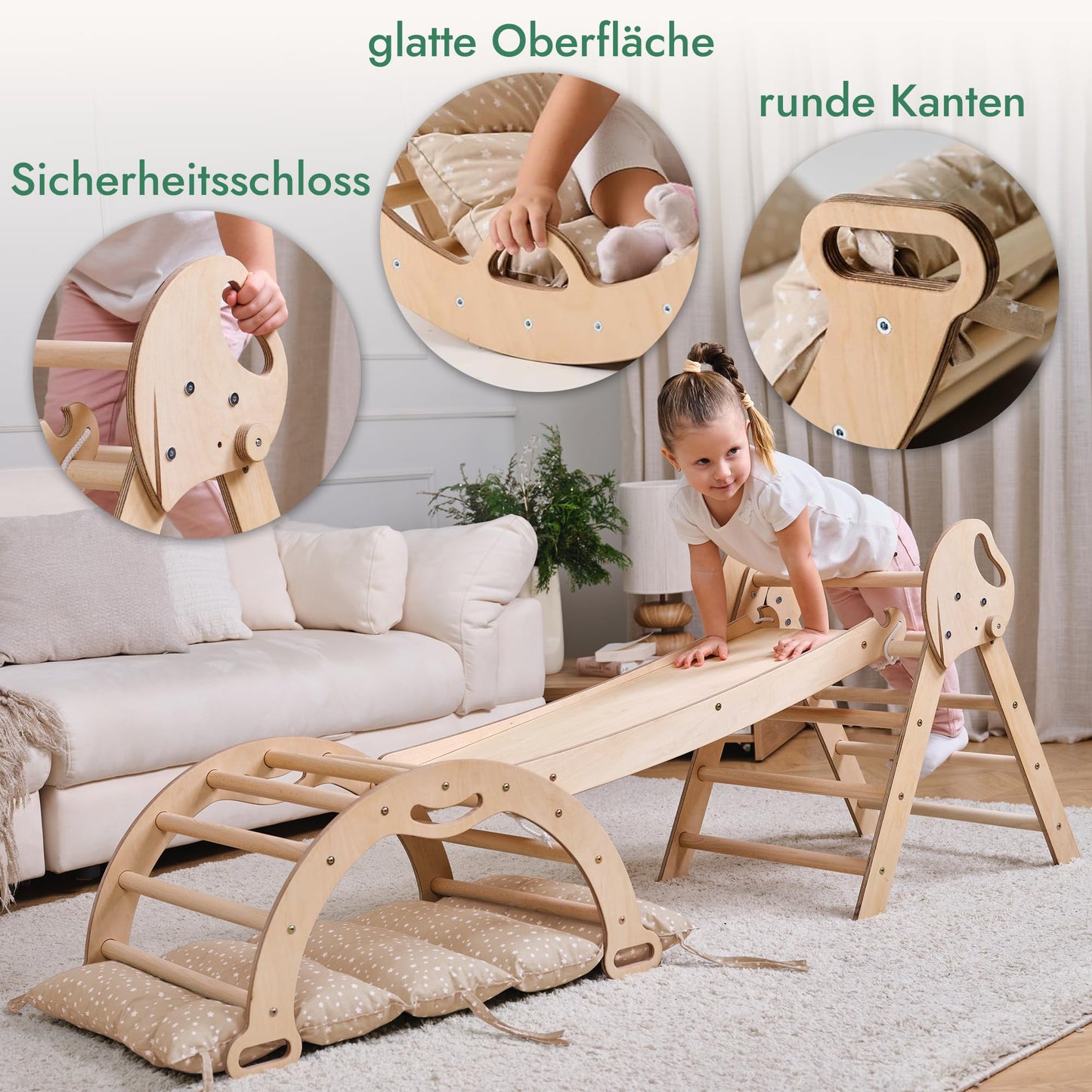 5-in-1 Montessori Klettergerüst-Set mit Kissen & Rutsche für Kinder, Indoor Spielplatz
