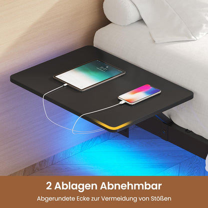 Bettgestell (180x200cm) aus Metall mit LED Beleuchtung und Ladestation & Lattenrost | Ohne Matratze