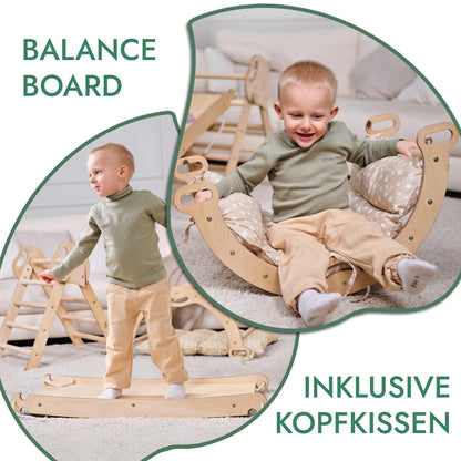 5-in-1 Montessori Klettergerüst-Set mit Kissen & Rutsche für Kinder, Indoor Spielplatz