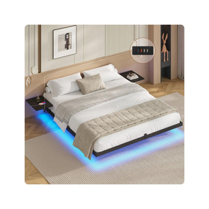 Bettgestell (180x200cm) aus Metall mit LED Beleuchtung und Ladestation & Lattenrost | Ohne Matratze