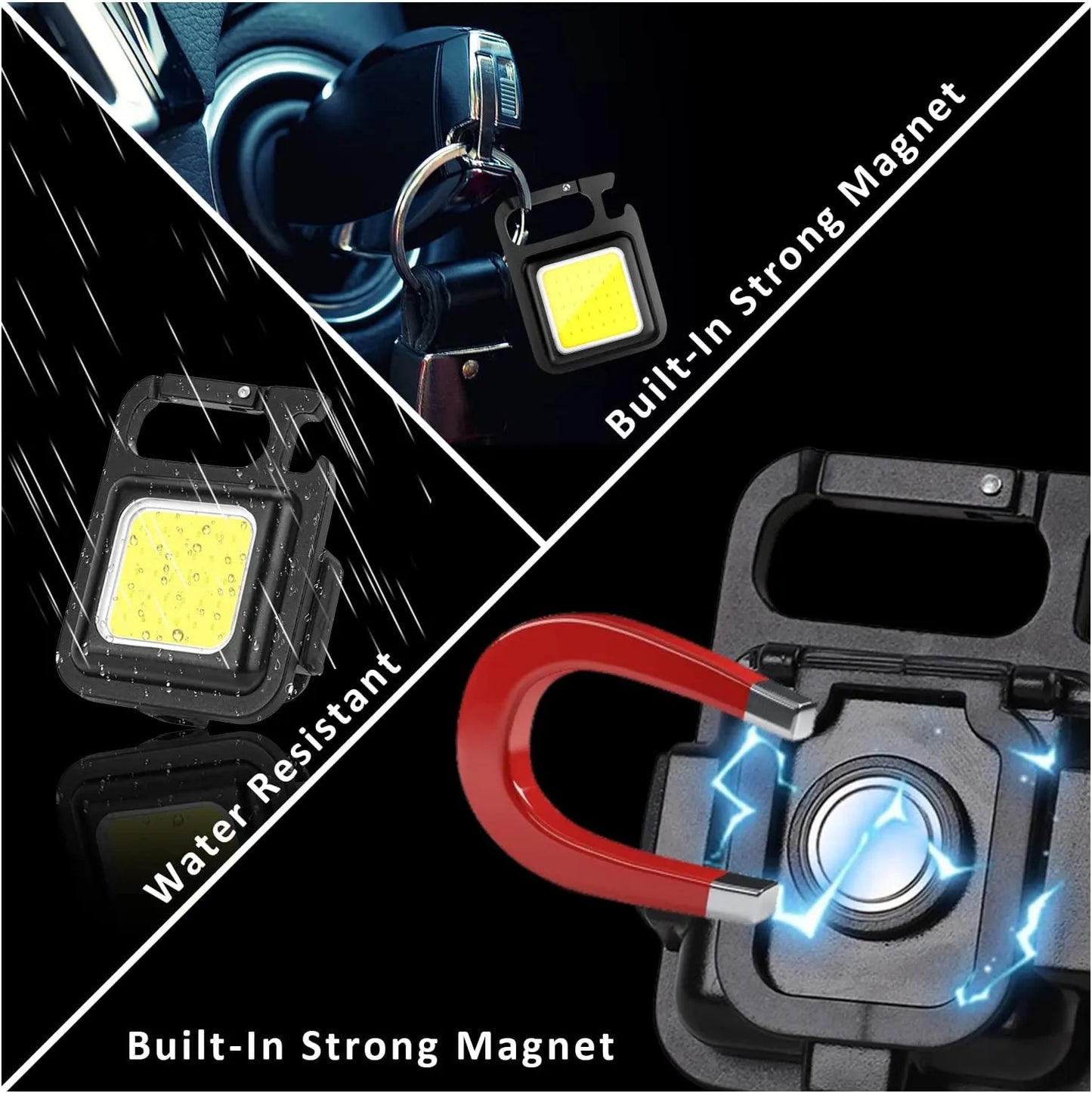 COB Keychain LED Flashlight with 1000 Lumens | 3 Light Modes and Folding Bracket: Rechargeable